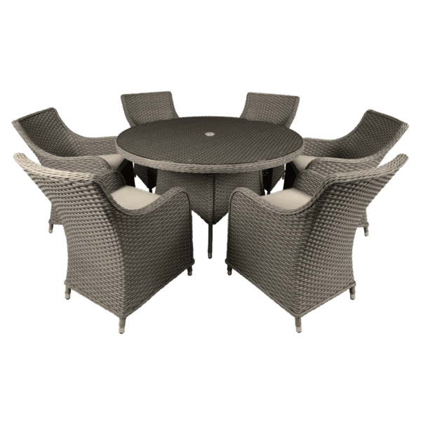 Dellonda Chester Rattan Wicker Outdoor Dining Set with Tempered Glass Tabletop 7pc