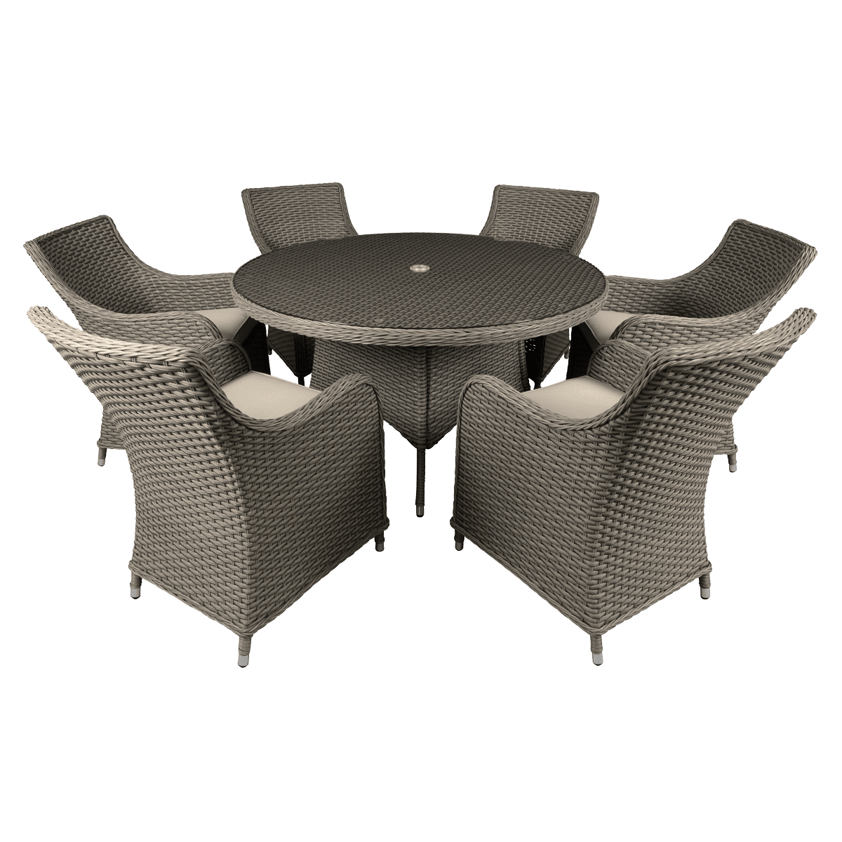Dellonda Chester Rattan Wicker Outdoor Dining Set with Tempered Glass Tabletop 7pc