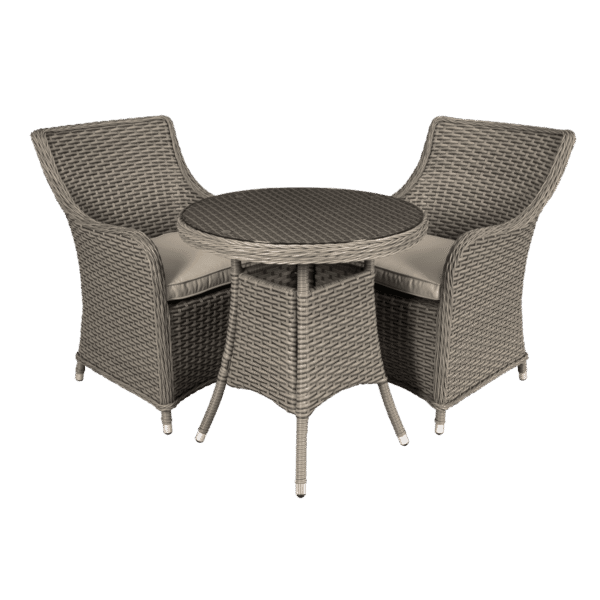 Dellonda Chester Rattan Wicker Outdoor Dining Set with Tempered Glass Tabletop 3pc