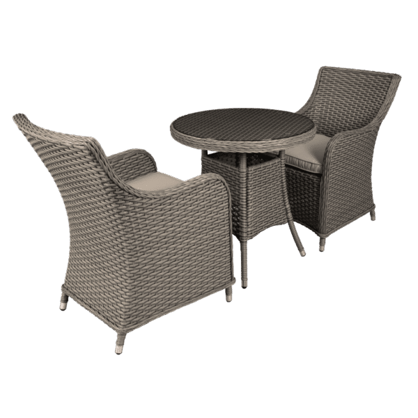 Dellonda Chester Rattan Wicker Outdoor Dining Set with Tempered Glass Tabletop 3pc