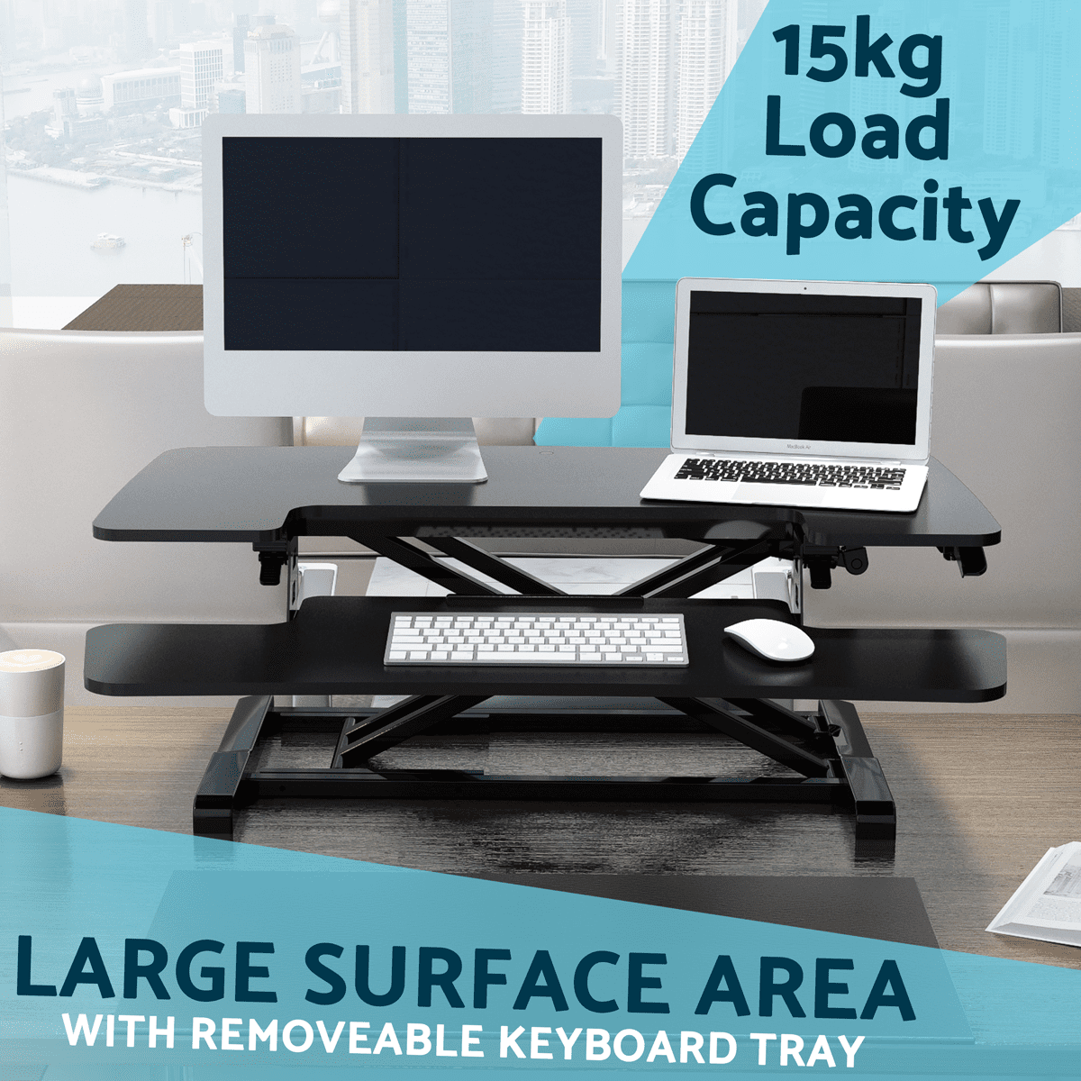 Dellonda 89cm Adjustable-Height Standing Desk Riser 15kg Capacity - Image 8