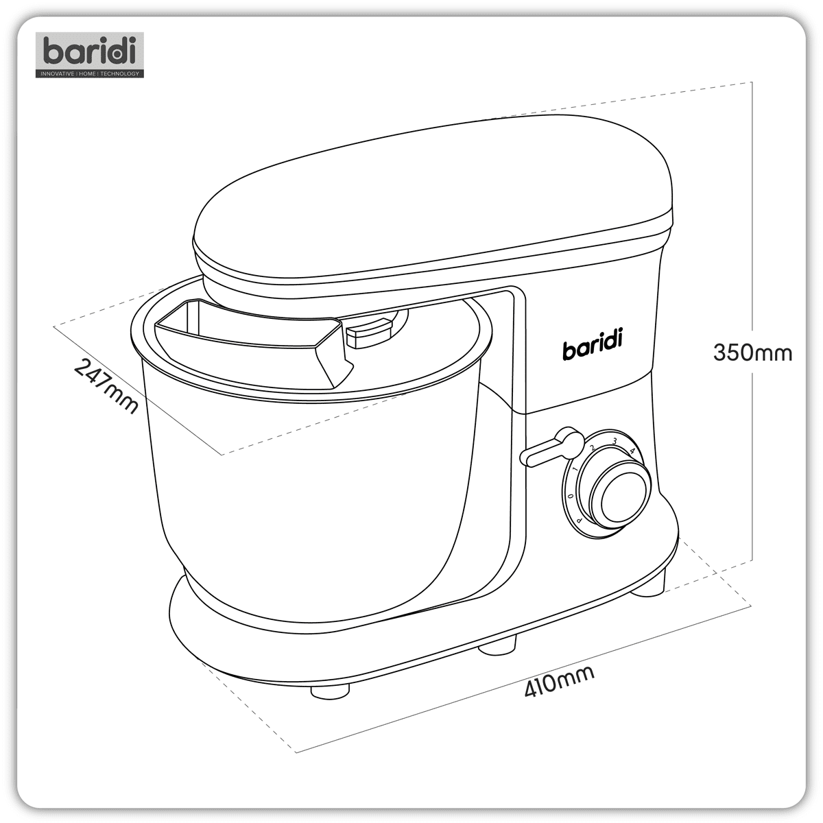 Baridi 1800W Stand Mixer with Accessories 8L - Black - Image 12