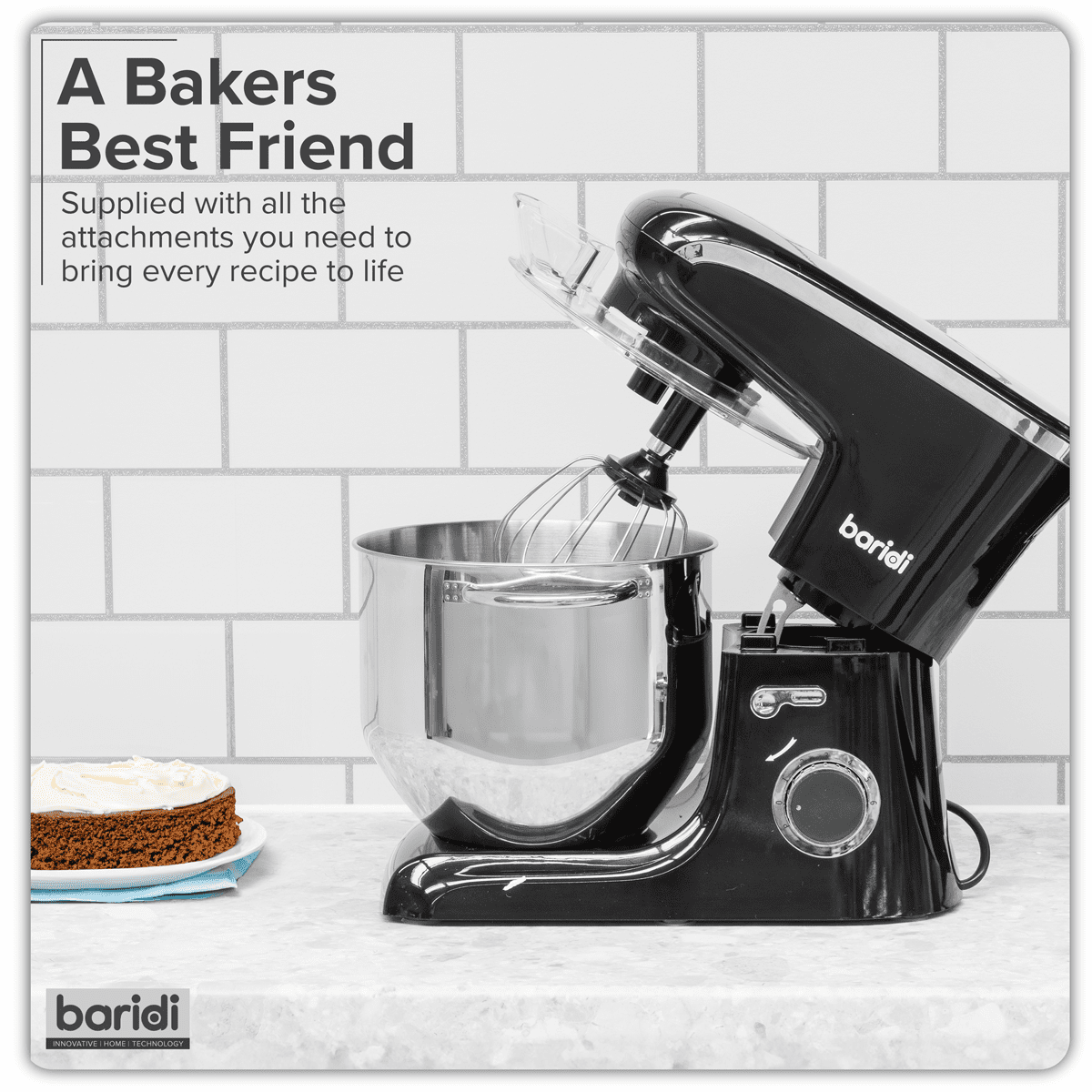 Baridi 1800W Stand Mixer with Accessories 8L - Black - Image 19