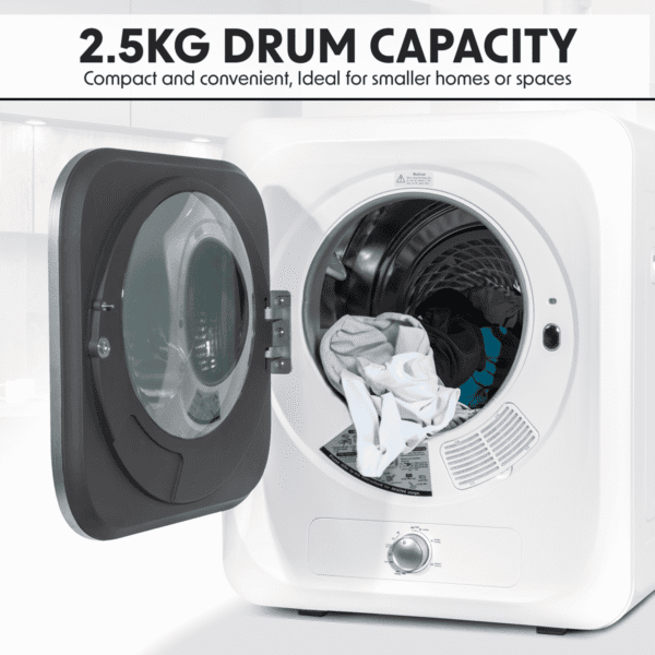Baridi Tabletop Tumble Dryer with Analogue Controls 2.5kg Capacity - White