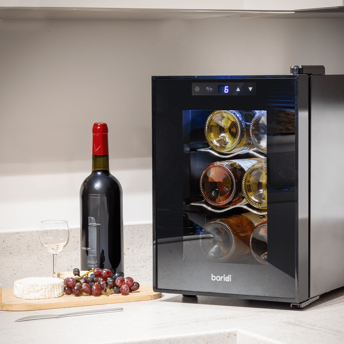 Baridi 6 Bottle Thermoelectric Tabletop Wine Cooler with Touch Control - Black - Image 14