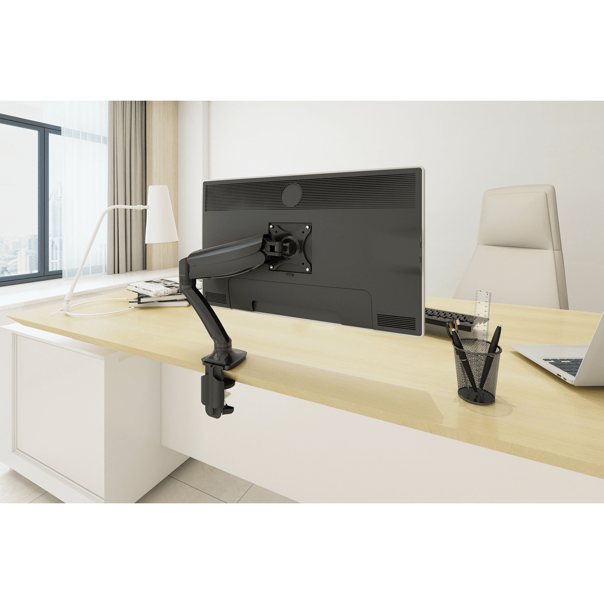 Dellonda Adjustable Single Monitor Arm with 360° Rotation - Black - Image 5