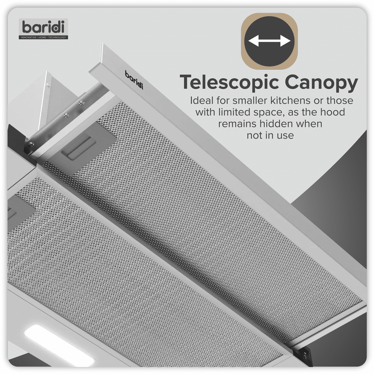 Baridi Telescopic Cooker Hood with Aluminium Filters 60cm - Stainless Steel