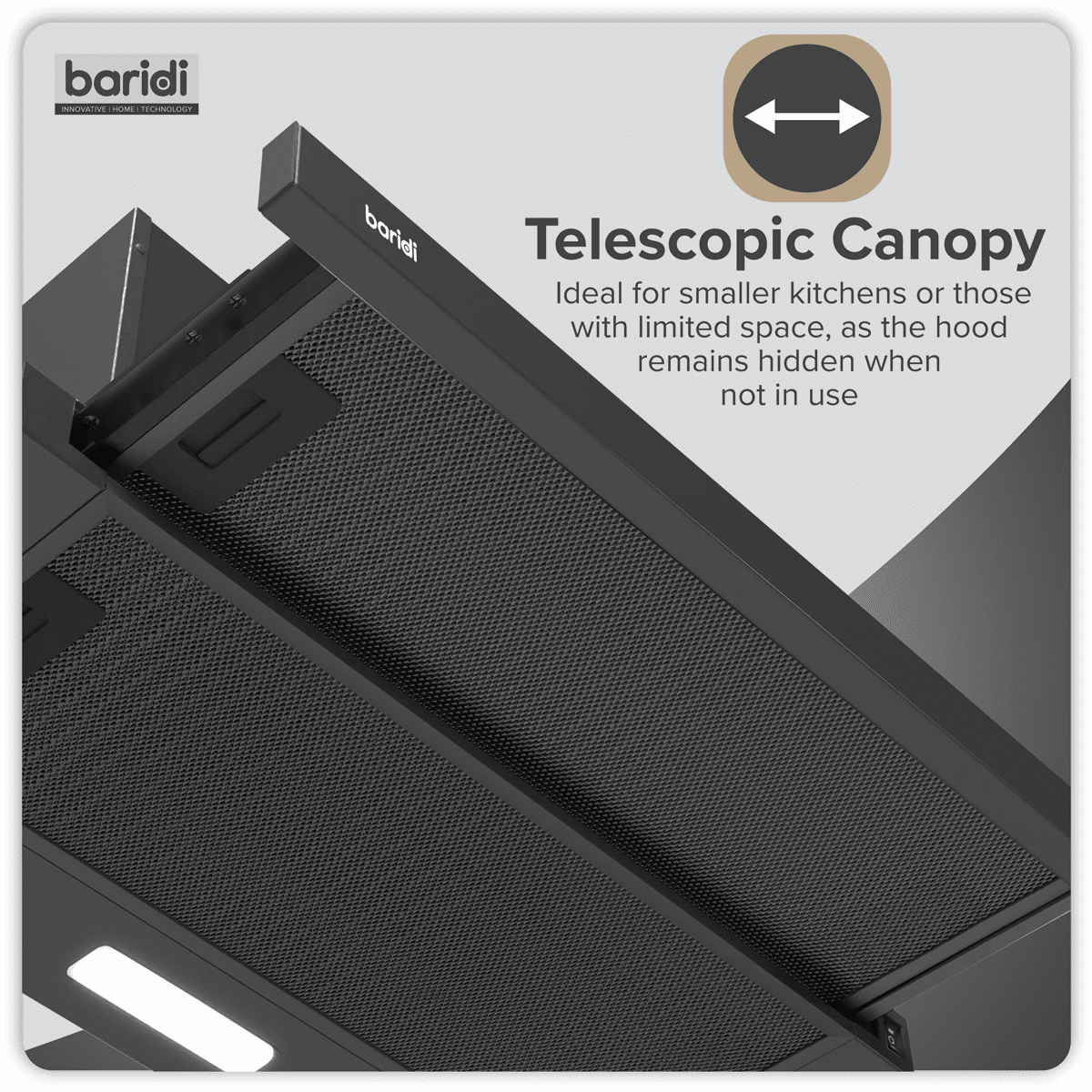 Baridi Telescopic Cooker Hood with Aluminium Filters 60cm - Black - Image 5