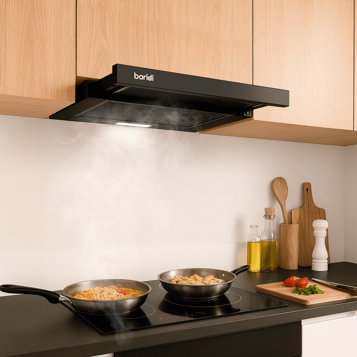 Baridi Telescopic Cooker Hood with Aluminium Filters 60cm - Black - Image 2