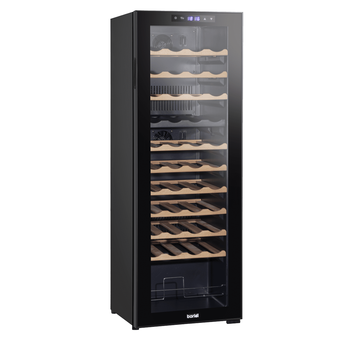 Baridi 44 Bottle Dual Zone Wine Fridge with Digital Touchscreen Controls, Beech Wood Shelves & LED Light - Black - Image 7