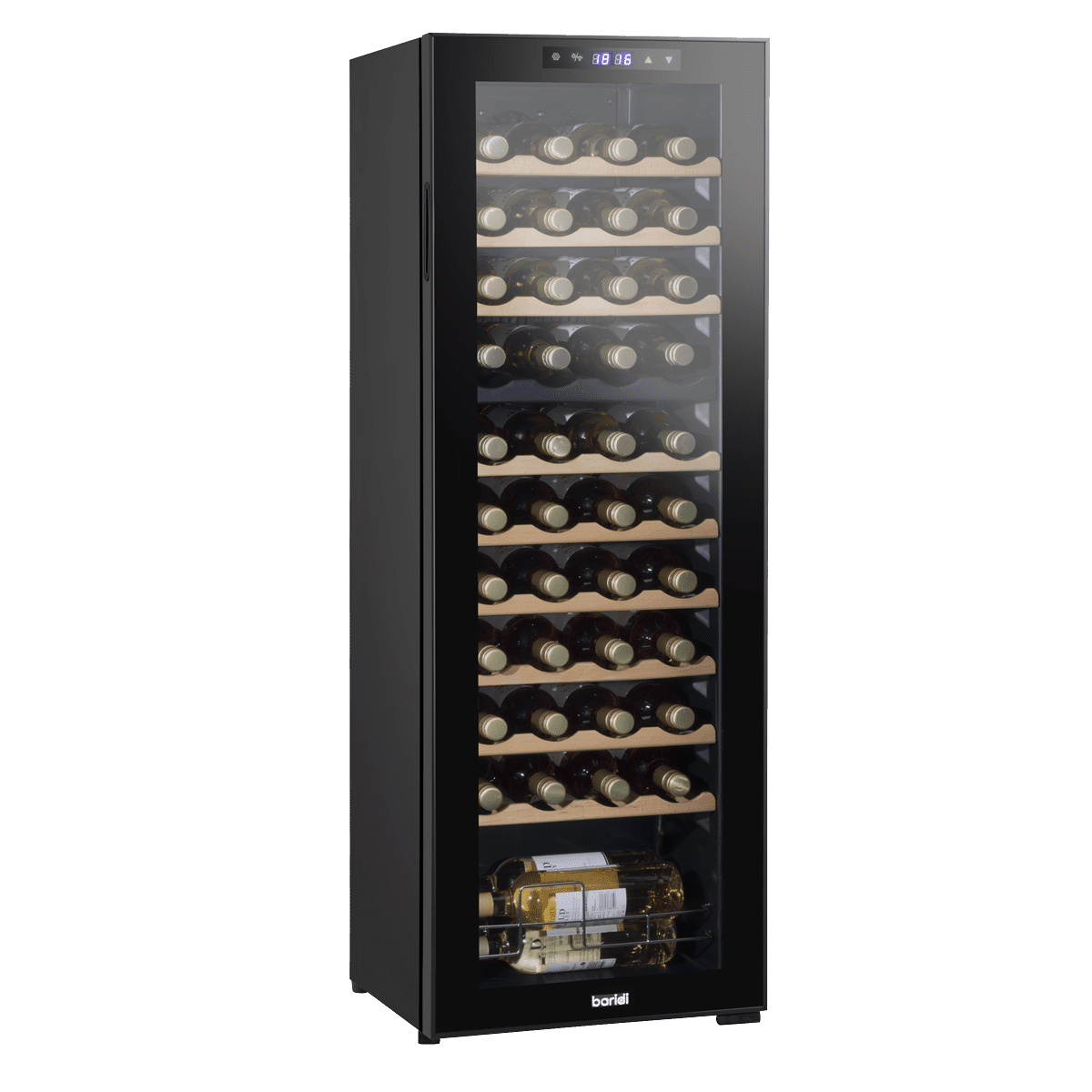 Baridi 44 Bottle Dual Zone Wine Fridge with Digital Touchscreen Controls, Beech Wood Shelves & LED Light - Black