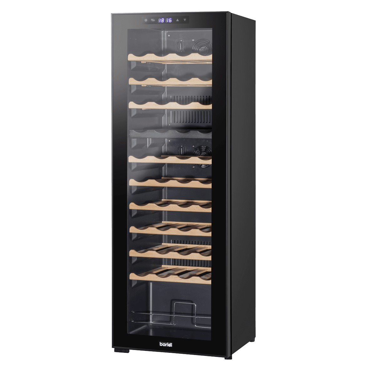 Baridi 44 Bottle Dual Zone Wine Fridge with Digital Touchscreen Controls, Beech Wood Shelves & LED Light - Black - Image 8