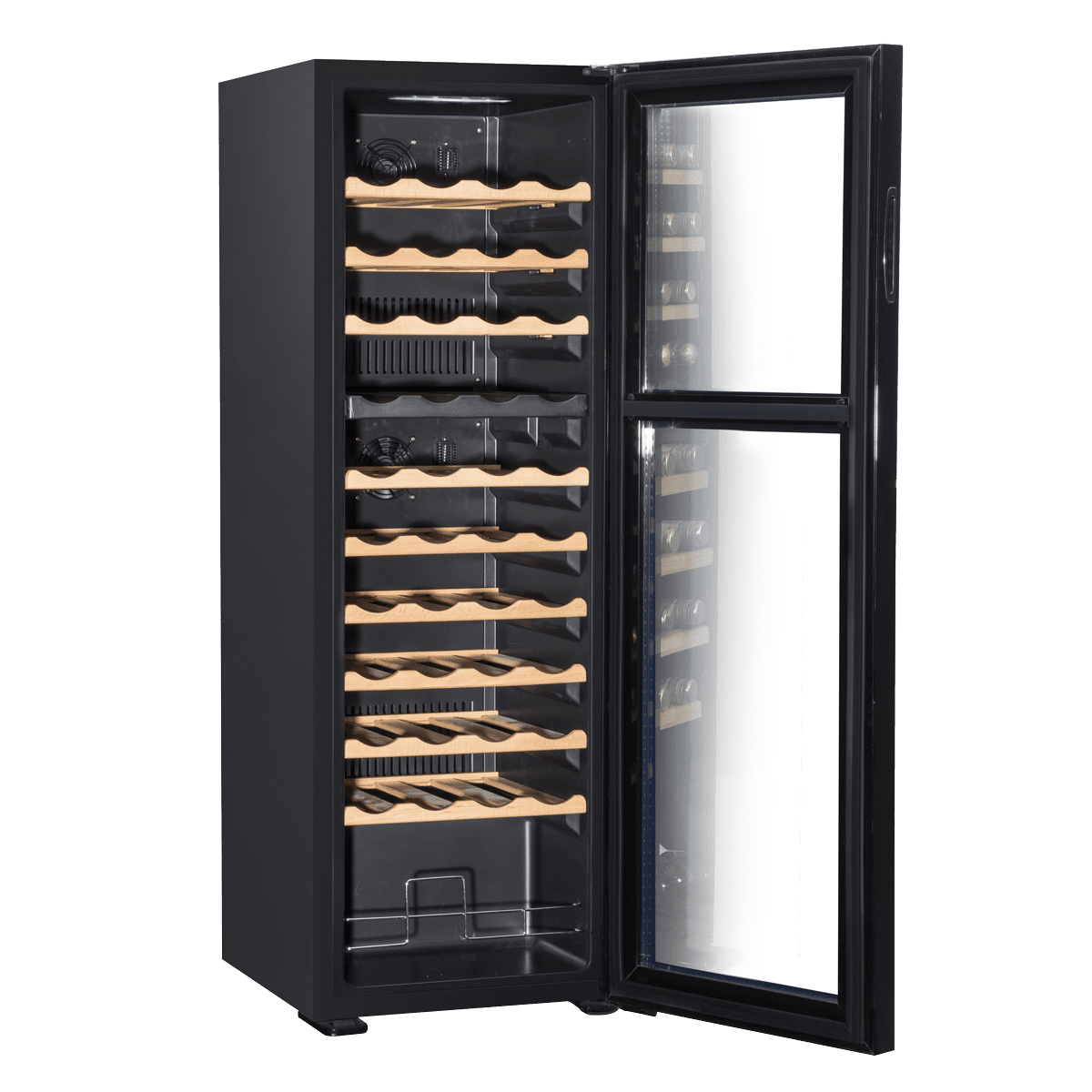 Baridi 44 Bottle Dual Zone Wine Fridge with Digital Touchscreen Controls, Beech Wood Shelves & LED Light - Black - Image 14