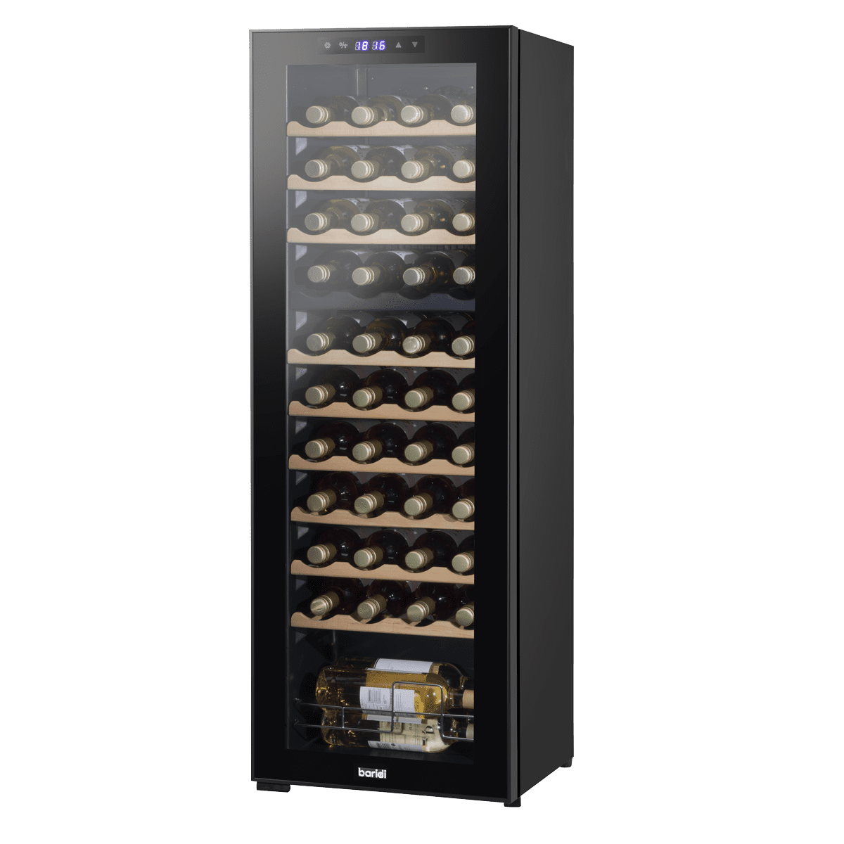Baridi 44 Bottle Dual Zone Wine Fridge with Digital Touchscreen Controls, Beech Wood Shelves & LED Light - Black - Image 2