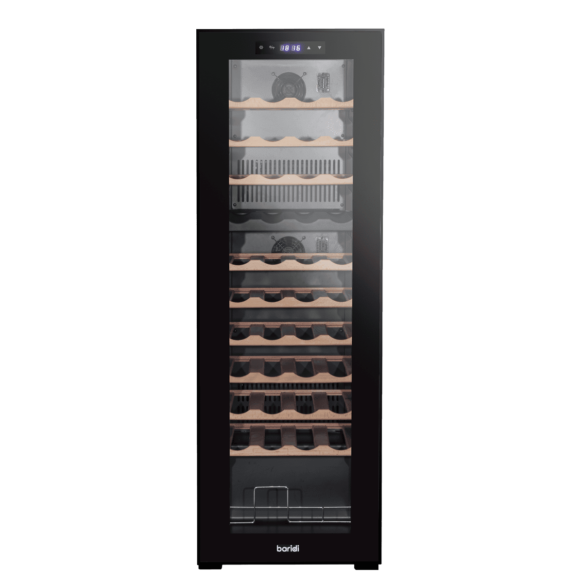 Baridi 44 Bottle Dual Zone Wine Fridge with Digital Touchscreen Controls, Beech Wood Shelves & LED Light - Black - Image 4
