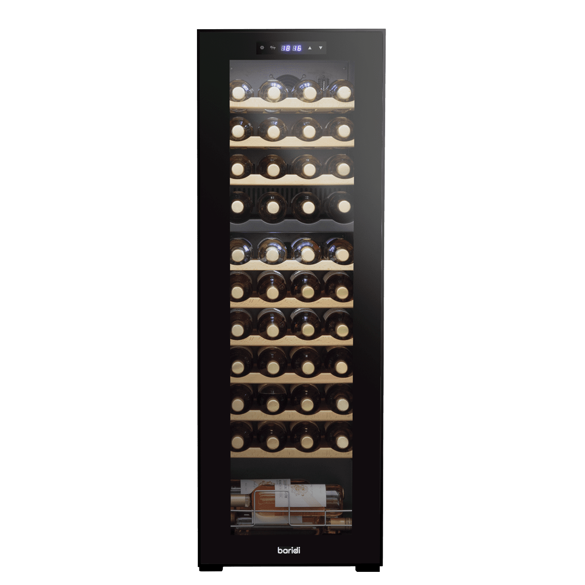 Baridi 44 Bottle Dual Zone Wine Fridge with Digital Touchscreen Controls, Beech Wood Shelves & LED Light - Black - Image 3