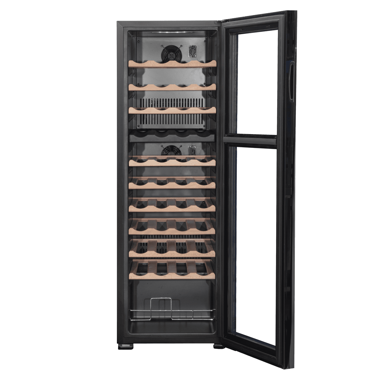 Baridi 44 Bottle Dual Zone Wine Fridge with Digital Touchscreen Controls, Beech Wood Shelves & LED Light - Black - Image 6