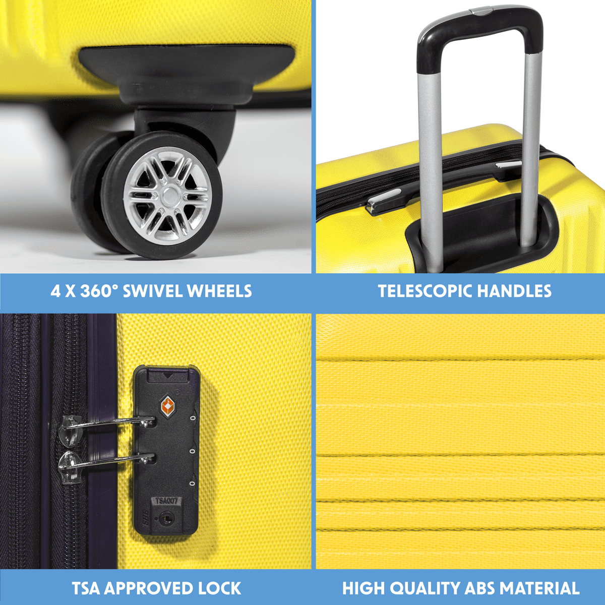 Dellonda Lightweight ABS Luggage Set with TSA Lock - Yellow - Image 7