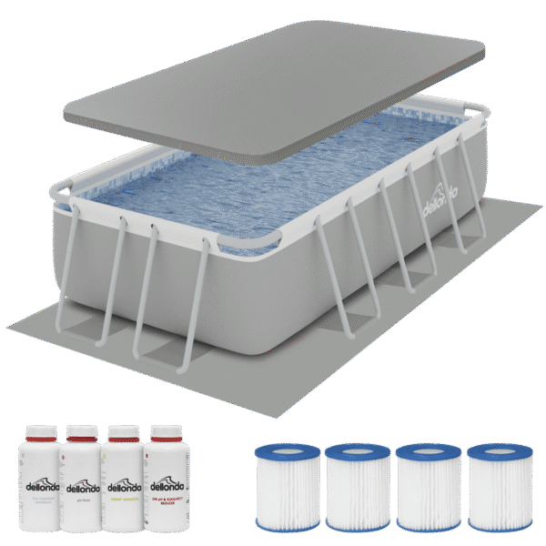 Dellonda Deluxe Steel Frame Swimming Pool with Filter Pump 13ft, Top Cover, Ground Sheet & Additional Filters
