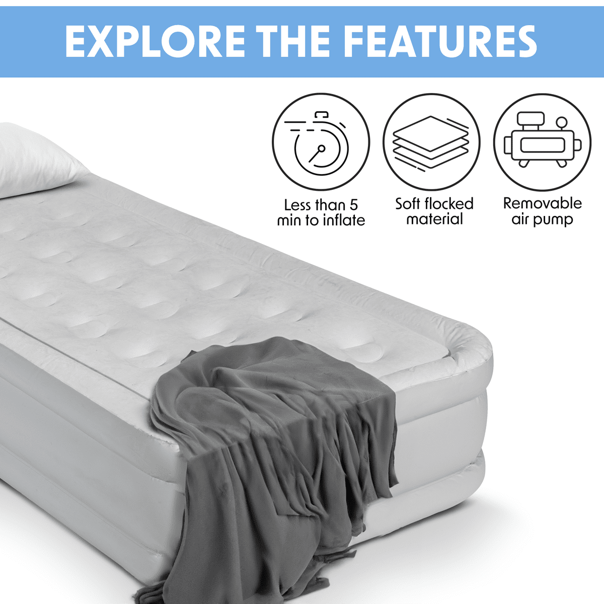 Dellonda Raised Air Bed with Removable Electric Pump & Storage Bag - Single - Image 11