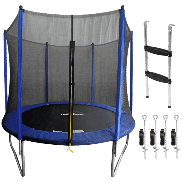 Dellonda Heavy-Duty Outdoor Trampoline with Safety Enclosure Net, Anchors & Ladder 8ft