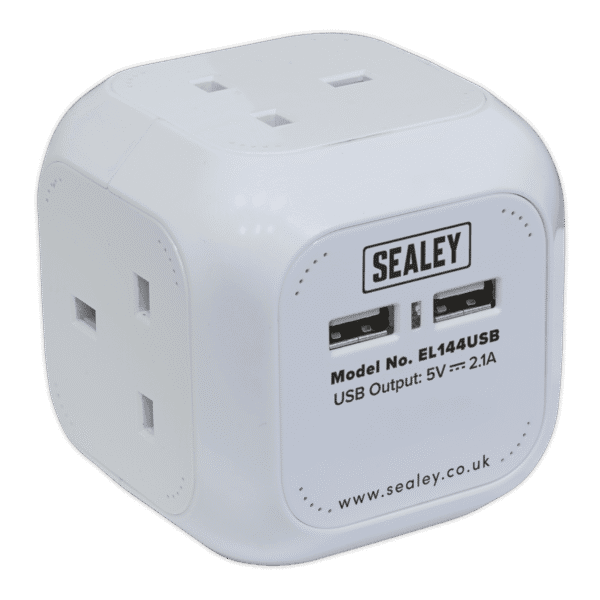 1.4m Extension Cable Cube 4 x 230V & 2 x USB - White