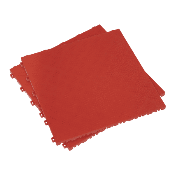 Polypropylene Floor Tile 400 x 400mm, Red Treadplate - Pack of 9