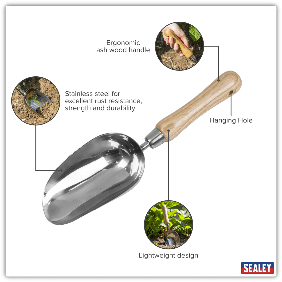 Premier Garden Scoop with Ash Handle & Stainless Steel Head - Image 6