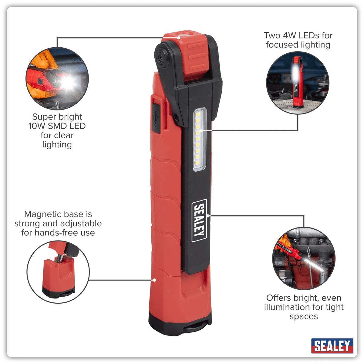 Rechargeable 360° Inspection Light 10W & 2 x 4W SMD LED - Red - Image 13