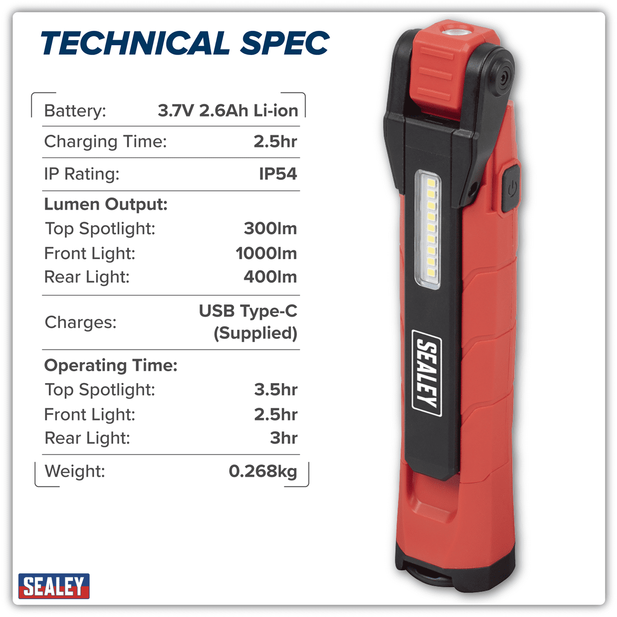 Rechargeable 360° Inspection Light 10W & 2 x 4W SMD LED - Red - Image 14