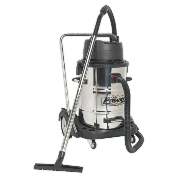 Industrial Vacuum Cleaner Wet & Dry Stainless Steel Drum with Swivel Emptying 77L 2400W