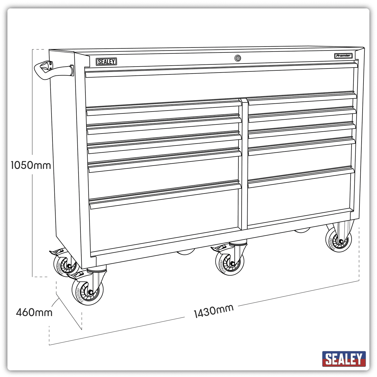 Premier™ Heavy-Duty Extra-Wide Rollcab 11 Drawer 1430mm - Black - Image 3