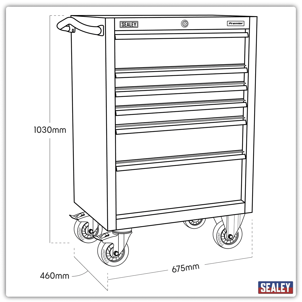 Premier™ Heavy-Duty Rollcab 6 Drawer 675mm - Stainless Steel - Image 3