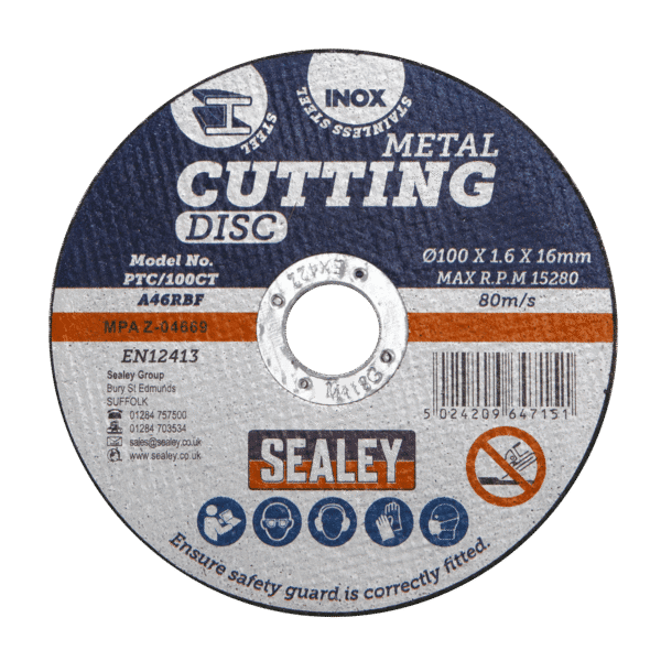 100 x 1.6mm Cutting Disc 16mm Bore