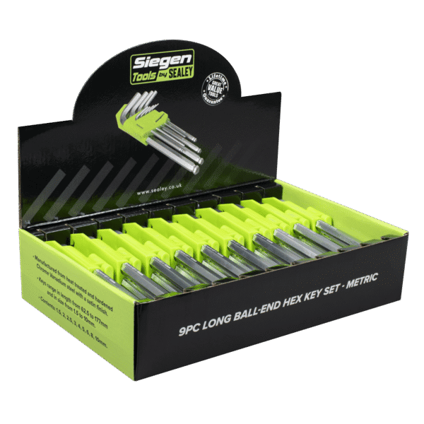 Siegen Long Ball-End Hex Key Set 9pc - Display Box of 10