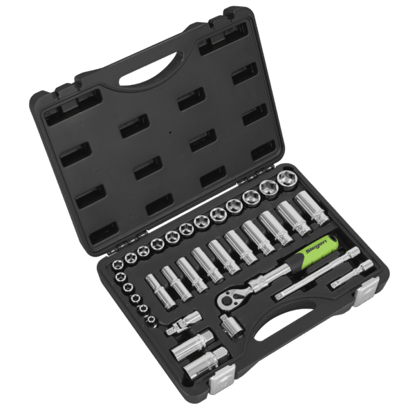 Siegen Extendable Ratchet Socket Set 3/8"Sq Drive 34pc