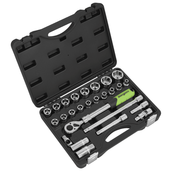 Siegen Extendable Ratchet Socket Set 1/2"Sq Drive 26pc