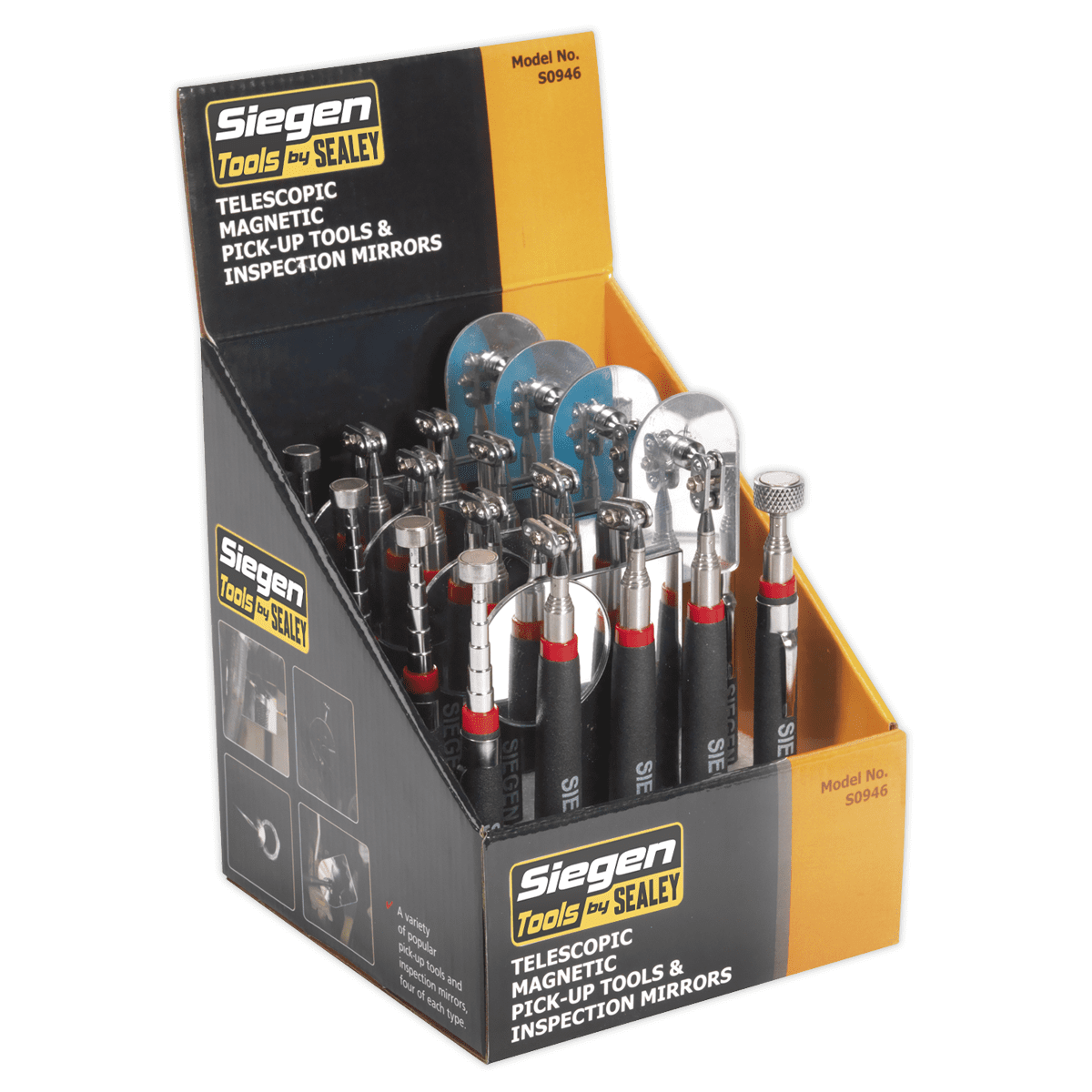 Siegen Telescopic Magnetic Pick-Up Tools & Inspection Mirrors - Display Box of 20