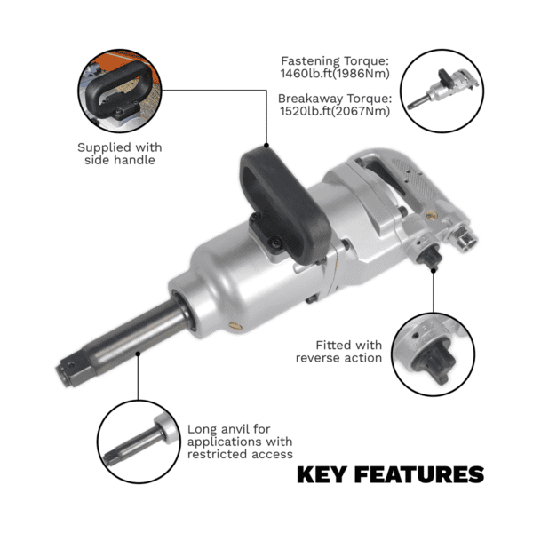 Long Anvil Straight Air Impact Wrench 1"Sq Drive