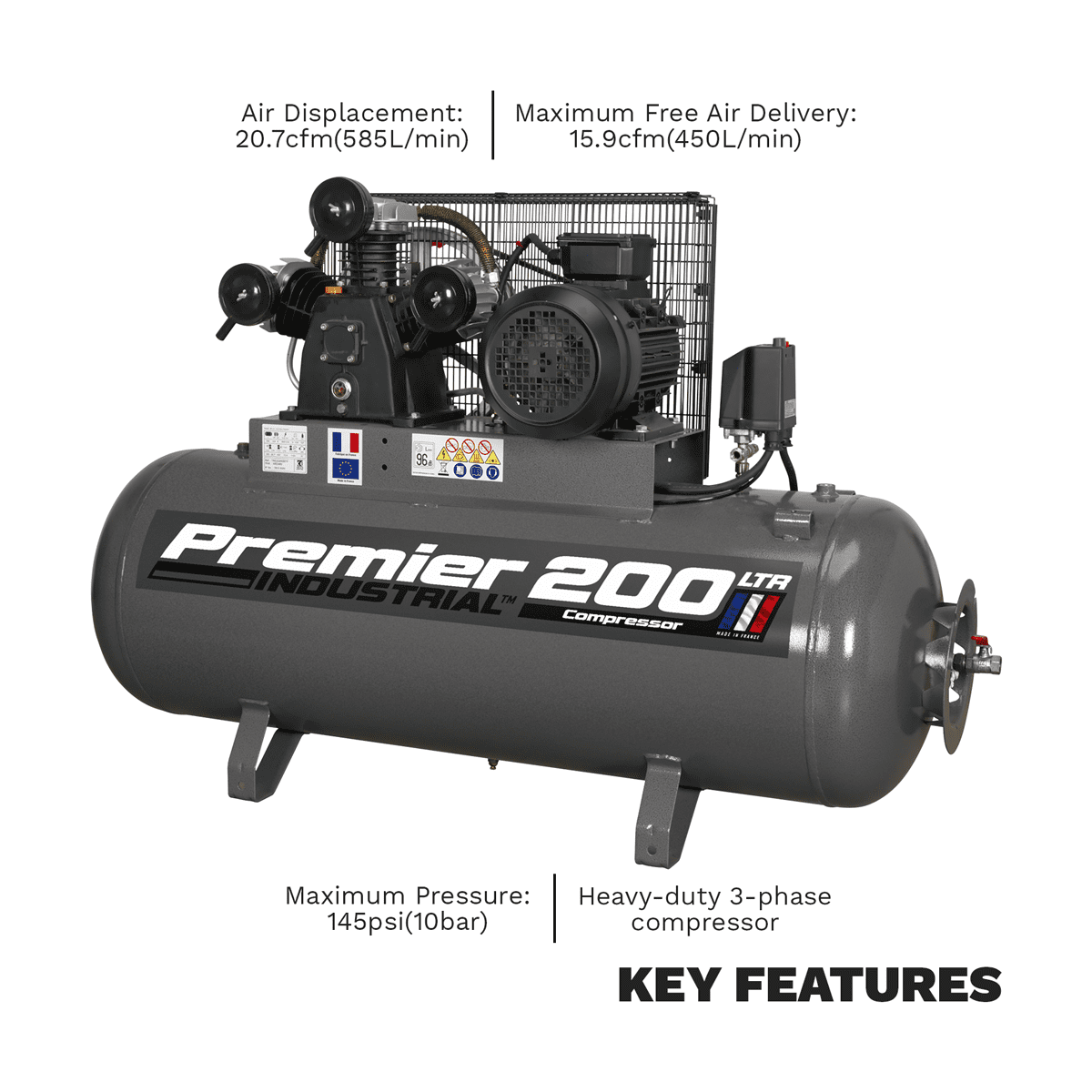 Premier 200L Belt Drive Air Compressor 5.5hp - Image 4