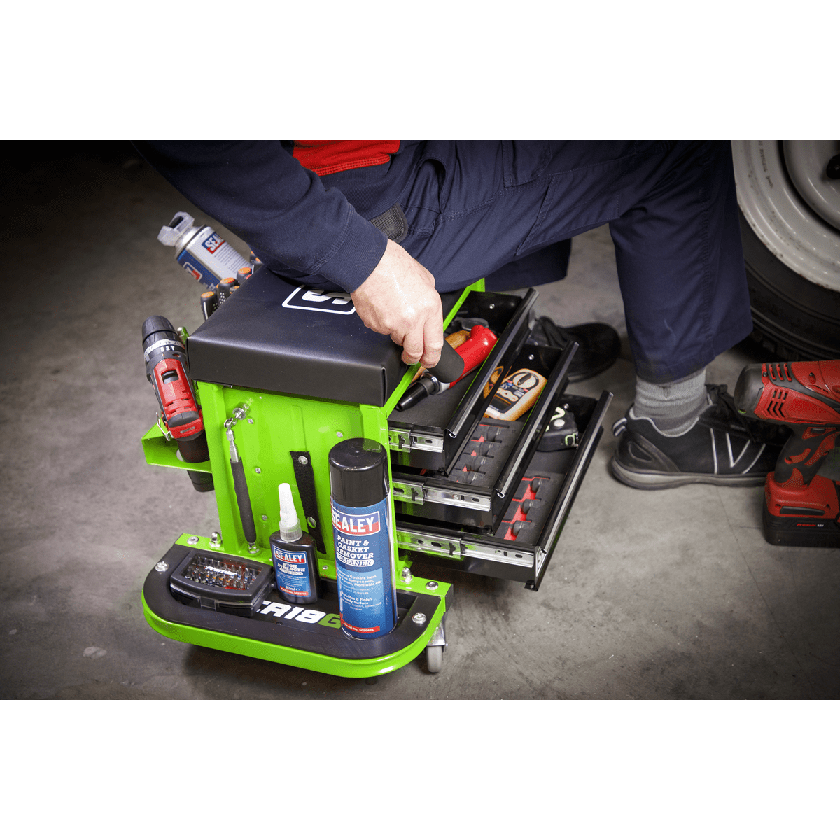 Mechanic's Utility Seat & Toolbox - Green - Image 9