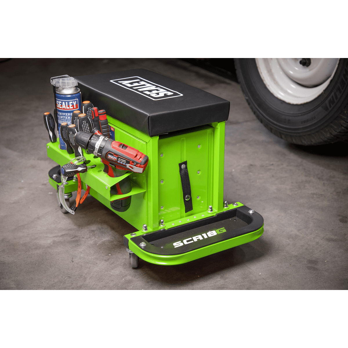 Mechanic's Utility Seat & Toolbox - Green - Image 12