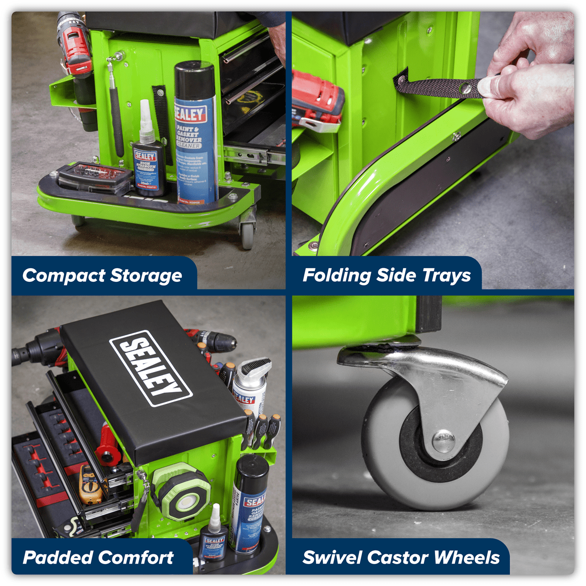 Mechanic's Utility Seat & Toolbox - Green