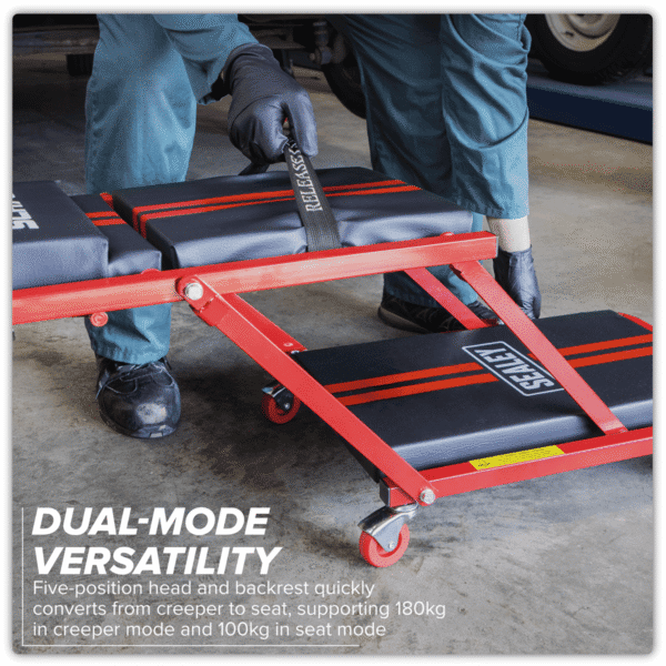 Steel Creeper/Seat with 7 Wheels & Adjustable Head Rest