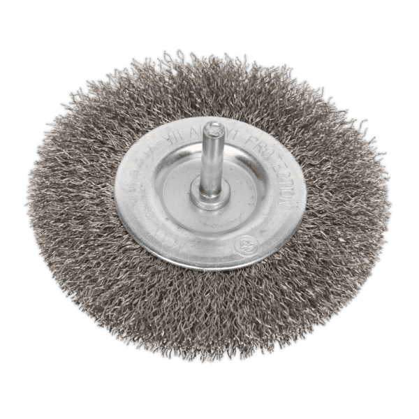 100mm Crimped Flat Wire Brush with 6mm Shaft