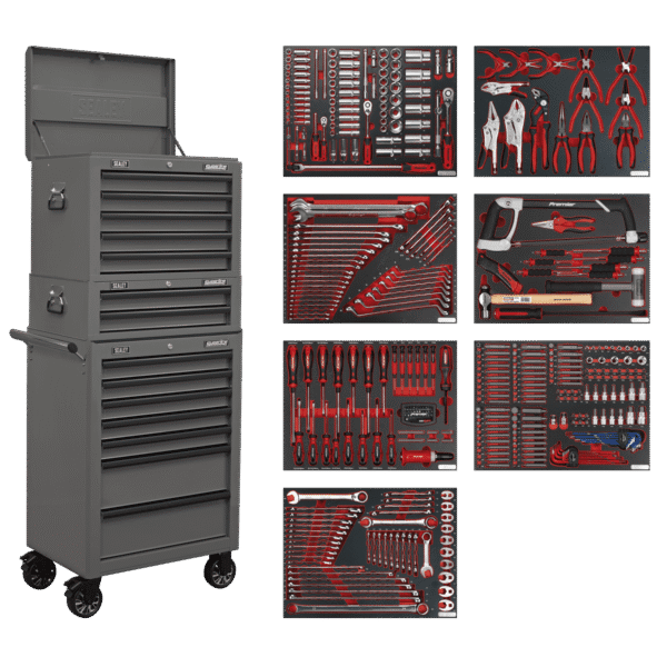 Superline PRO® Tool Chest Combination 14 Drawer with 446pc Tool Kit - Grey