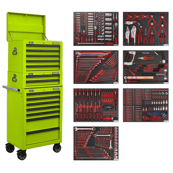 Superline PRO® Tool Chest Combination 14 Drawer with 446pc Tool Kit - Green