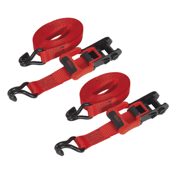 Ratchet Straps Polyester Webbing with J-Hooks 32mm x 4.9m 1200kg Breaking Strength - 2 Pairs