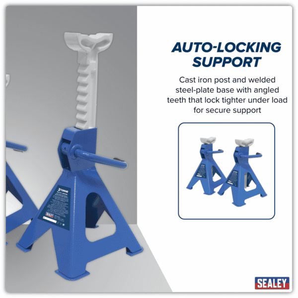 Ratchet Type Axle Stands (Pair) 2 Tonne Capacity per Stand - Blue