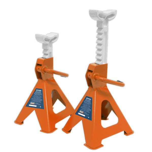 Ratchet Type Axle Stands (Pair) 2 Tonne Capacity per Stand - Orange